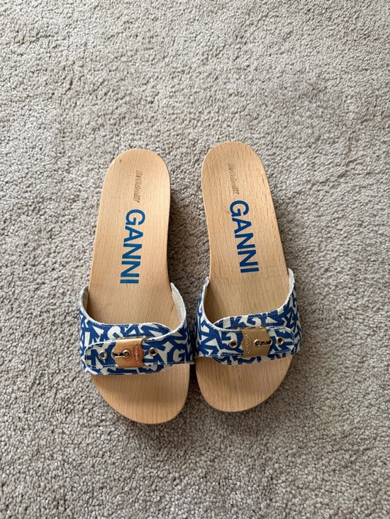 Ganni Shoes - Ganni Blue Logo Buckle Mules (Dr. Scholls Collab)
